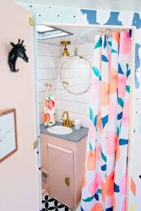 pretty and playful pink vintage camper interior
