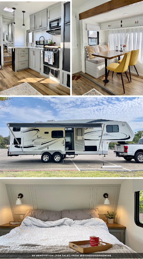 This renovated Thor Jazz 5th Wheel includes a wine bar