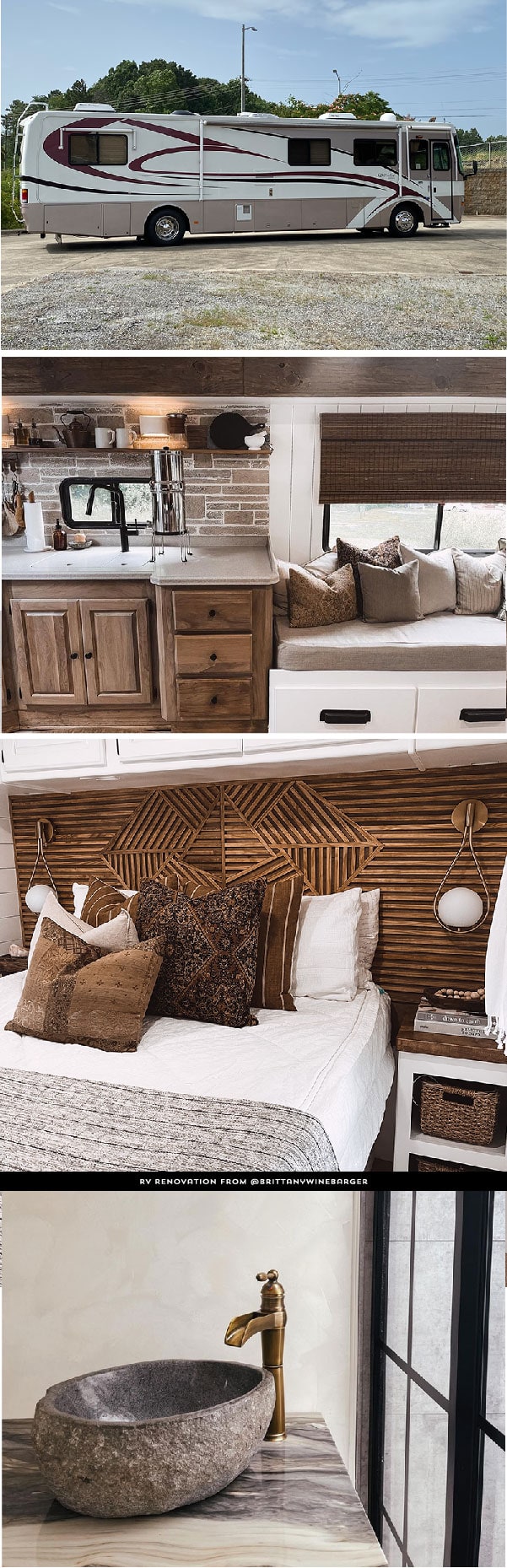 You’ll want to cozy up to the earthy hues and organic textures in this renovated Monaco Motorhome