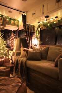 RV Christmas decor at night