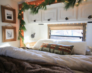 RV bedroom at Christmas