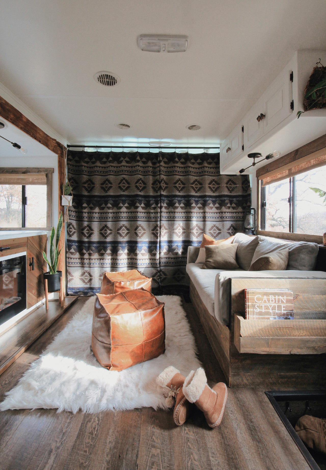 RV with curtains separating cab area