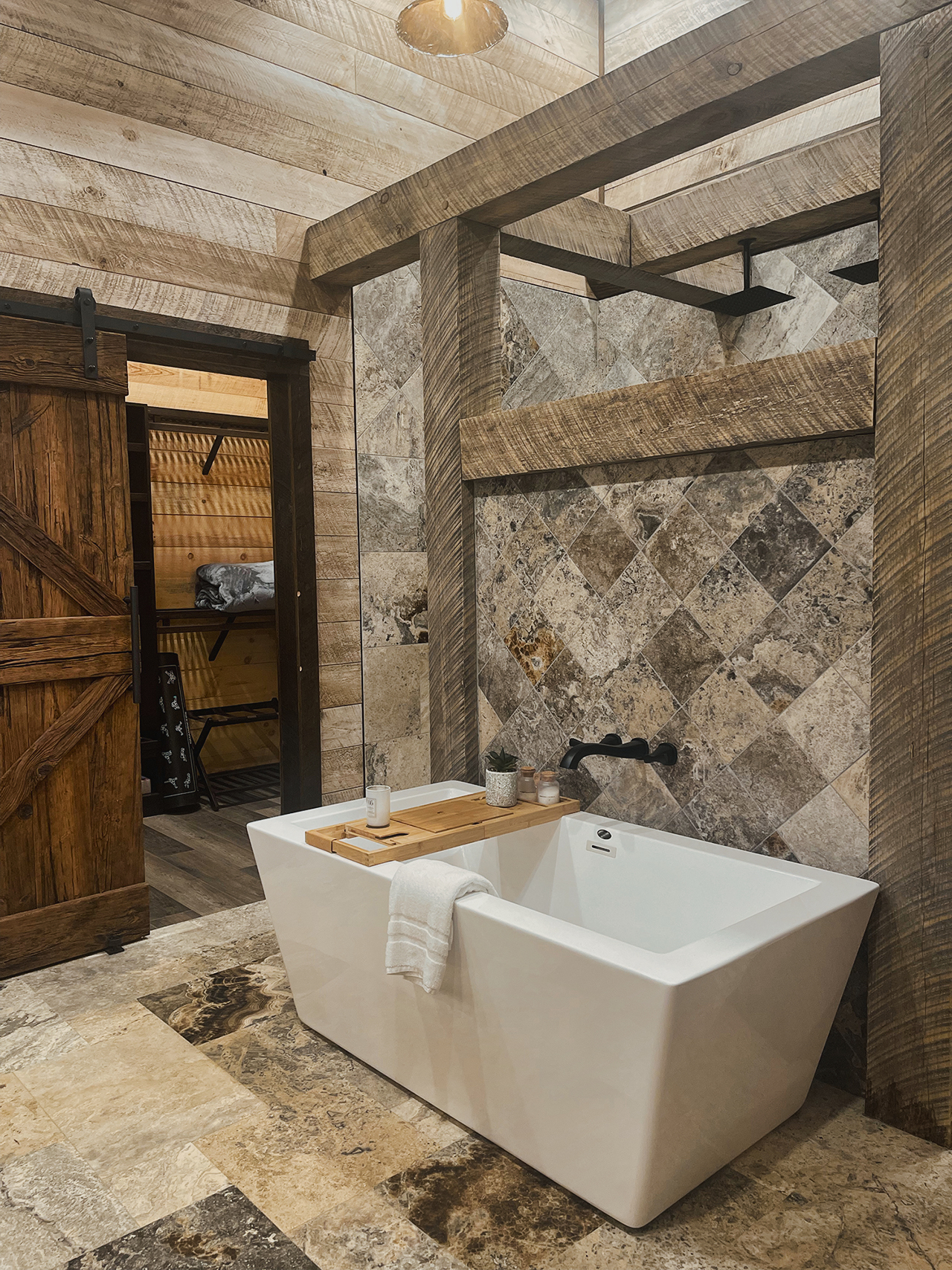 modern rustic bathroom in Blue Ridge mountain home