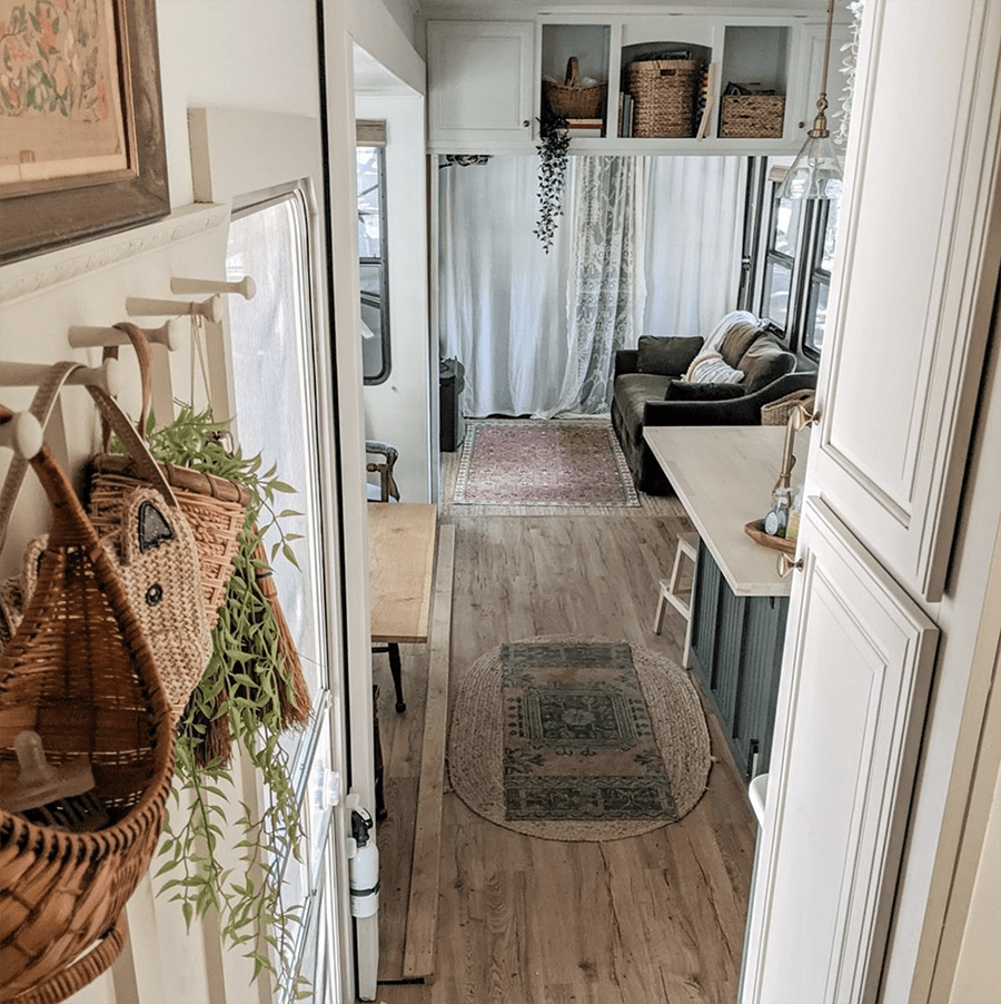 This family-friendly Toy Hauler renovation is filled with thrifted finds